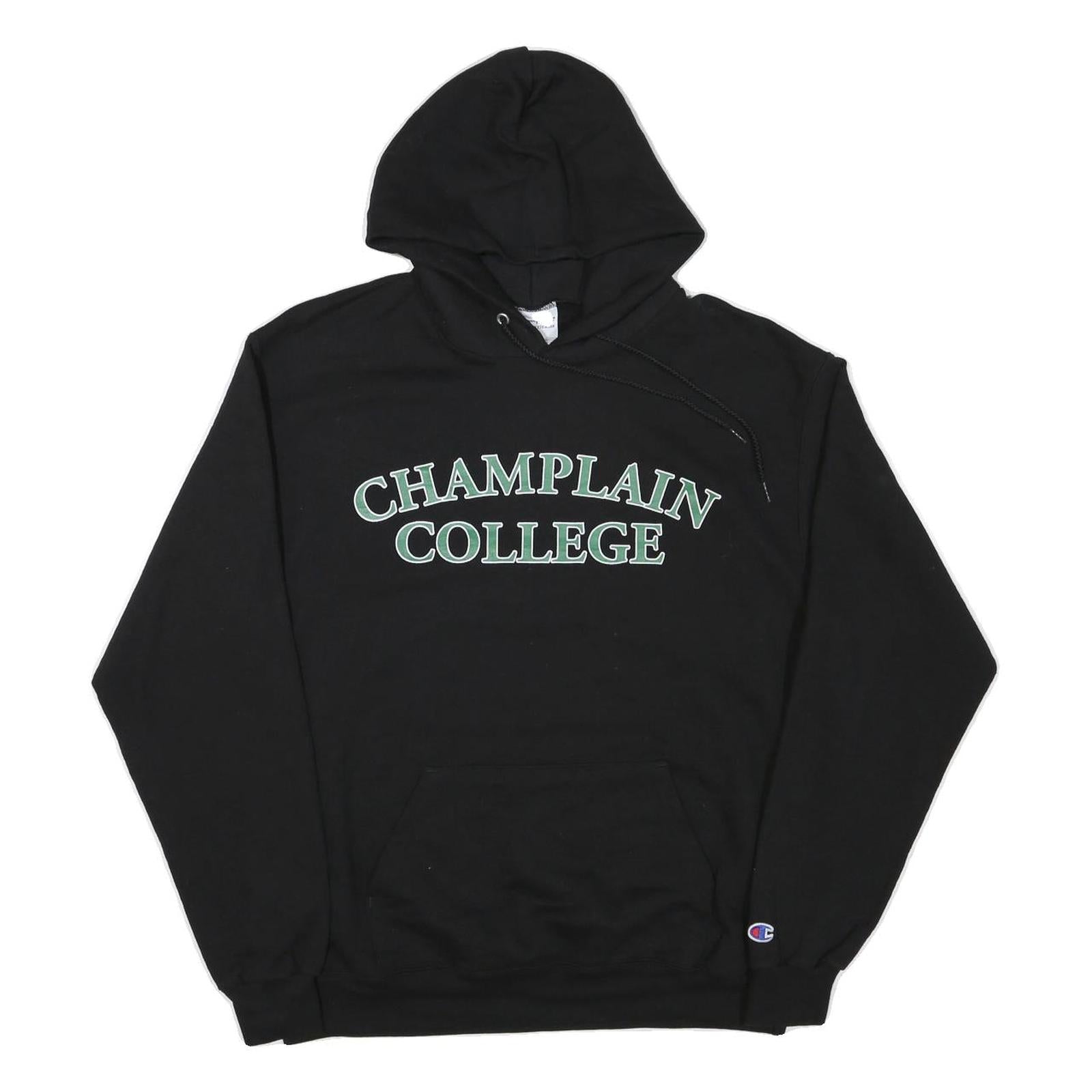 CHAMPION Mens Black Champlain College Pullover Hoodie L Cotton Blend