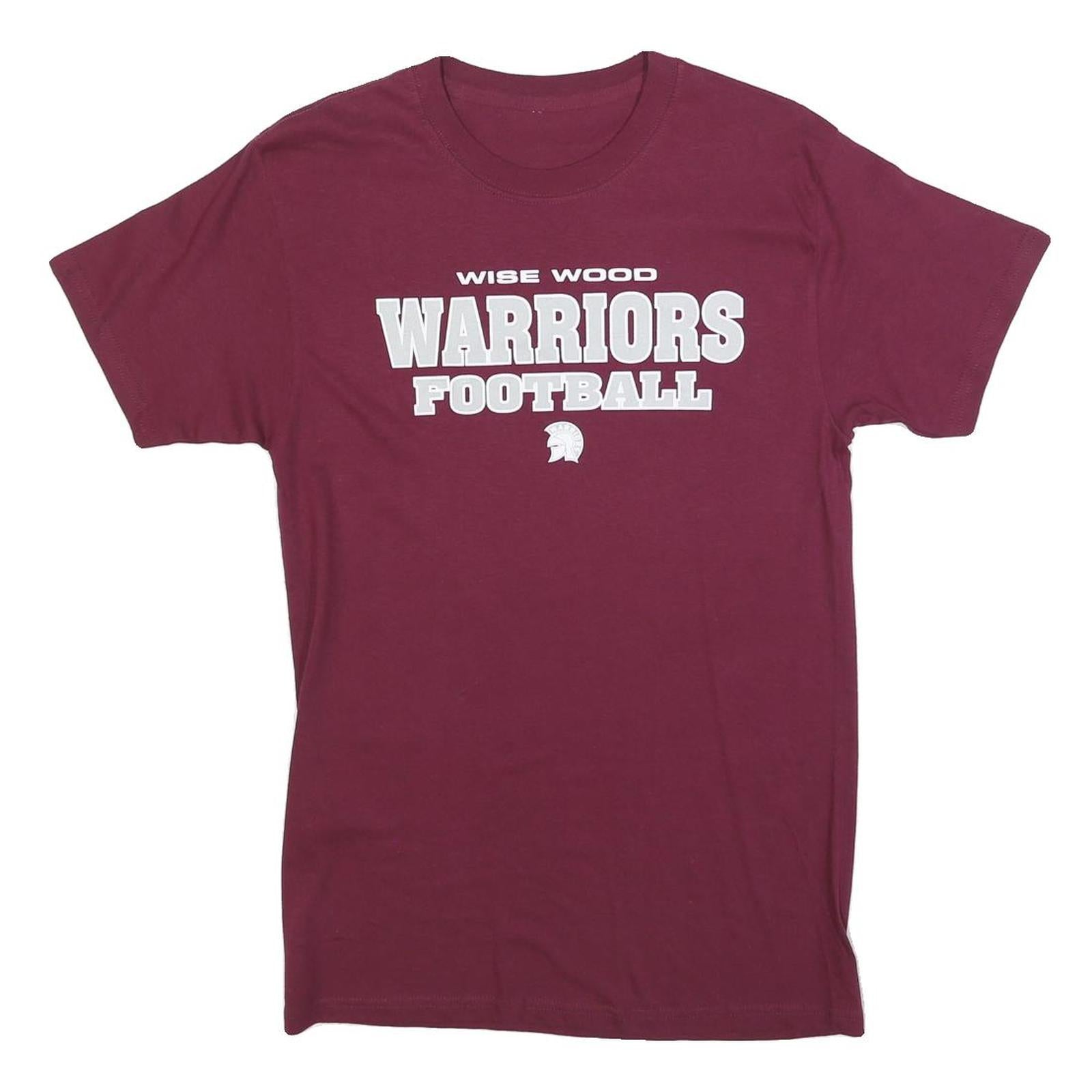 Mens Maroon Wise Wood Warriors Football Graphic T-Shirt S Short Sleeve Crew Neck