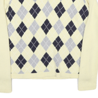 TOMMY HILFIGER Womens Cream & Grey Argyle Patterned V Neck Jumper Size M Cotton