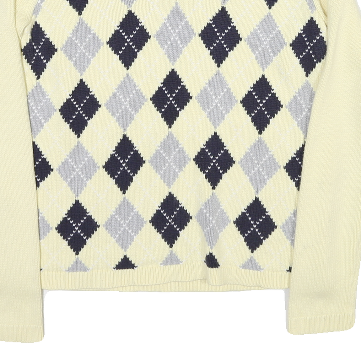 TOMMY HILFIGER Womens Cream & Grey Argyle Patterned V Neck Jumper Size M Cotton
