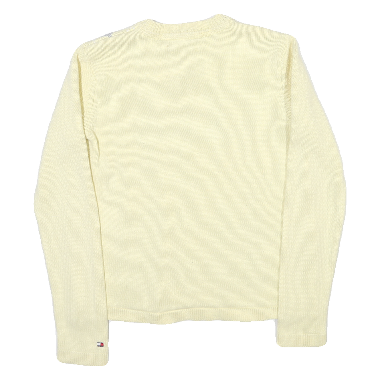 TOMMY HILFIGER Womens Cream & Grey Argyle Patterned V Neck Jumper Size M Cotton