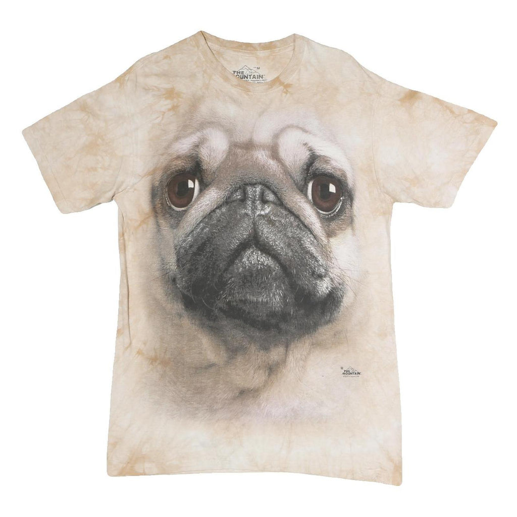 THE MOUNTAIN Mens Beige Tie Dye Pug Dog Graphic T-Shirt M Short Sleeve Crew Neck