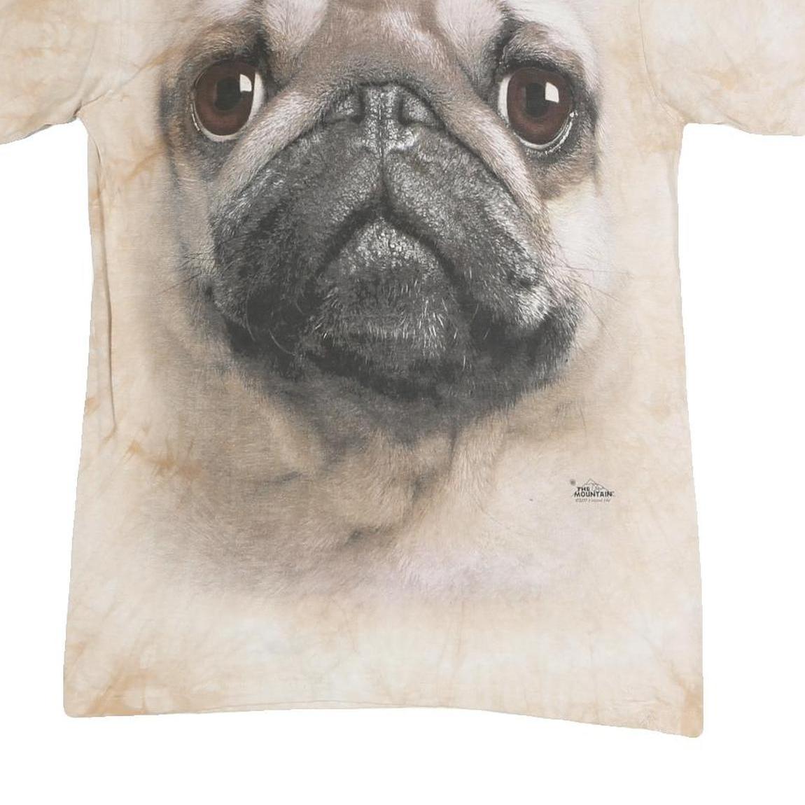 THE MOUNTAIN Mens Beige Tie Dye Pug Dog Graphic T-Shirt M Short Sleeve Crew Neck