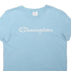 CHAMPION Boys Blue Script Logo Graphic T-Shirt M Short Sleeve Crew Neck Casual