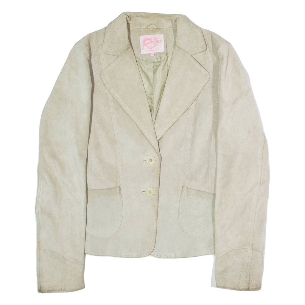 STRADIVARIUS Womens Blazer Jacket Beige Leather Suede 90s M