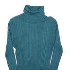 NO BOUNDARIES Womens Teal Plain Pullover Roll Neck Rib Knit Jumper M Slim Fit