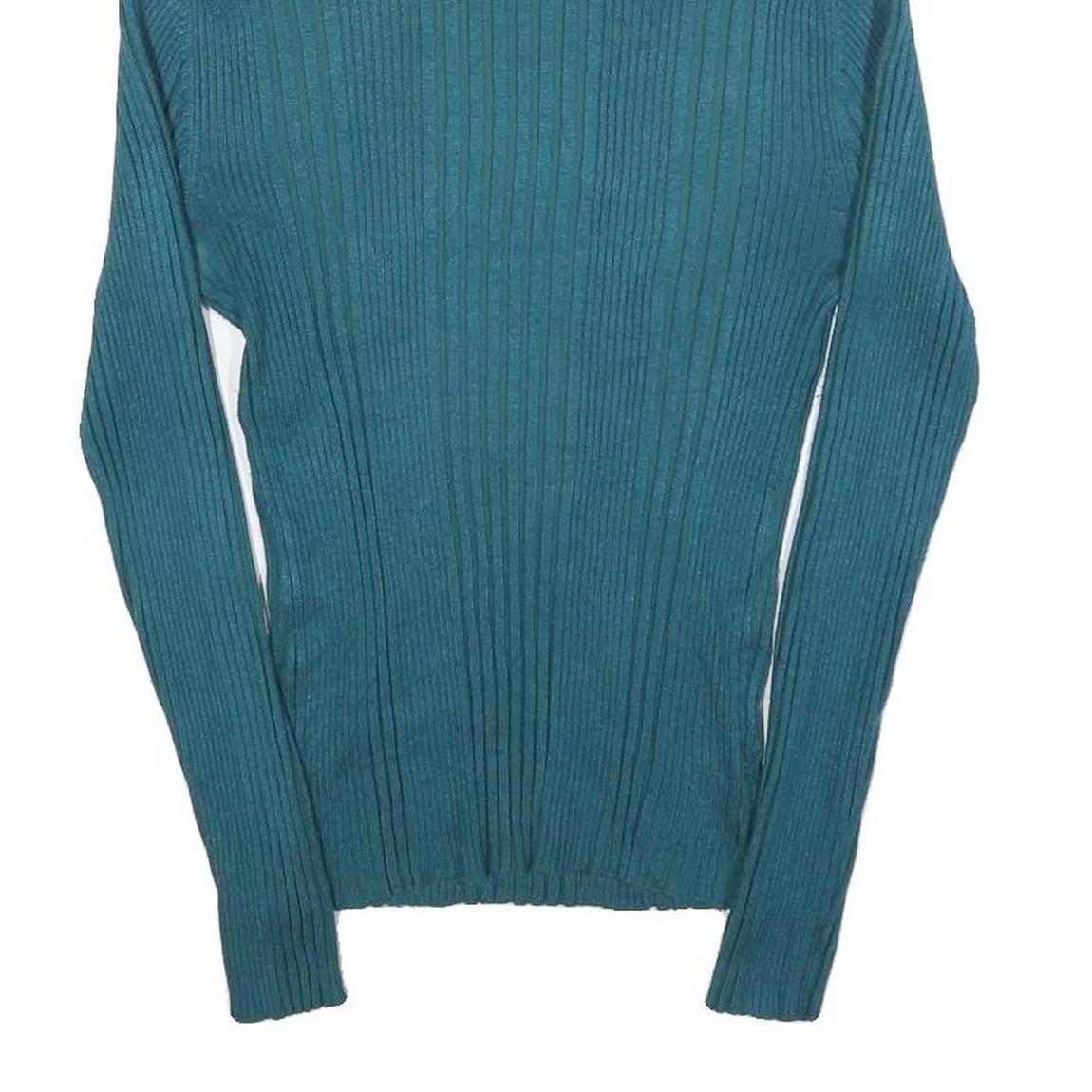 NO BOUNDARIES Womens Teal Plain Pullover Roll Neck Rib Knit Jumper M Slim Fit
