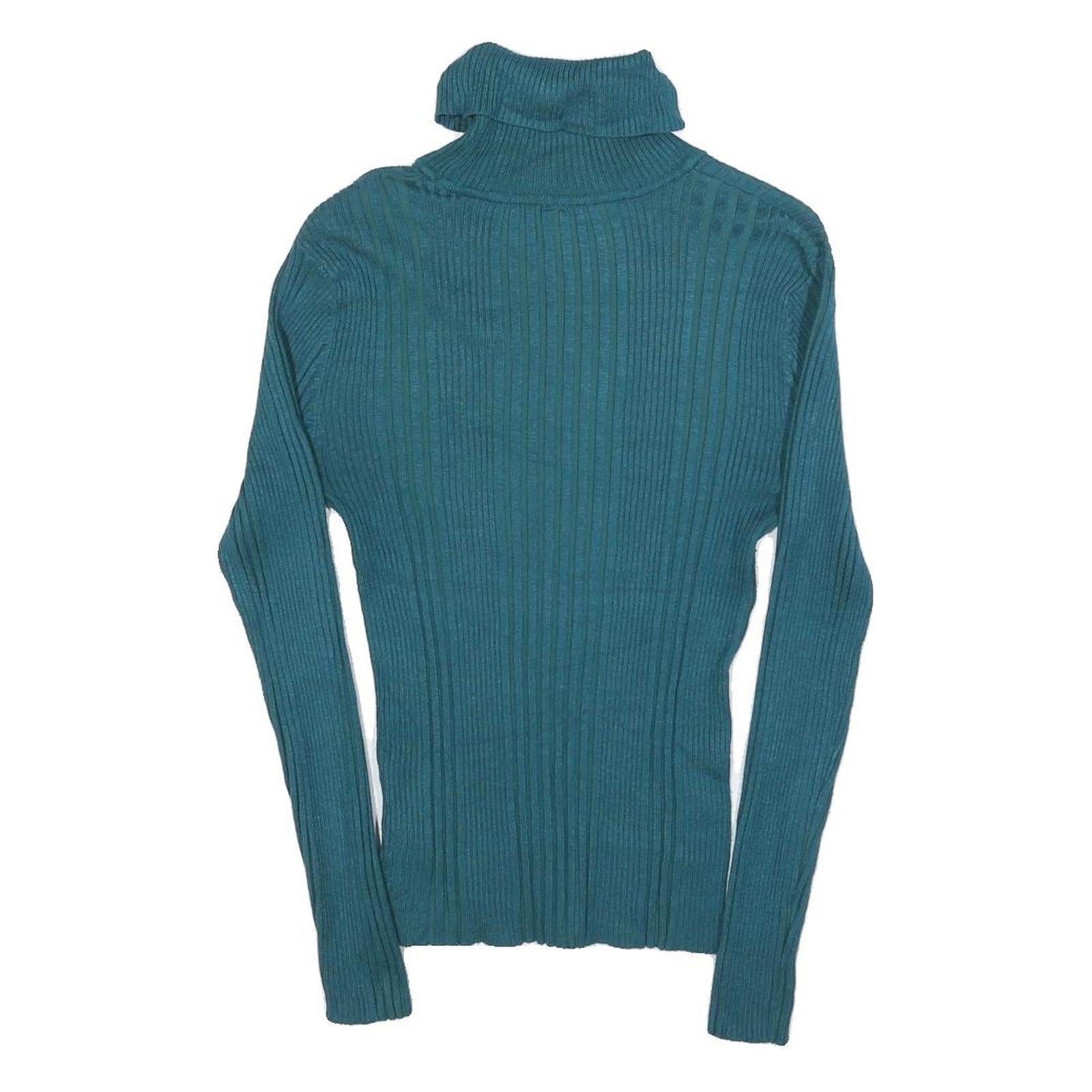 NO BOUNDARIES Womens Teal Plain Pullover Roll Neck Rib Knit Jumper M Slim Fit