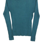 NO BOUNDARIES Womens Teal Plain Pullover Roll Neck Rib Knit Jumper M Slim Fit