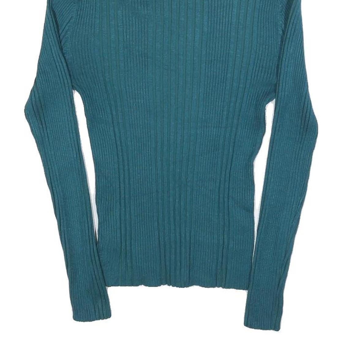 NO BOUNDARIES Womens Teal Plain Pullover Roll Neck Rib Knit Jumper M Slim Fit