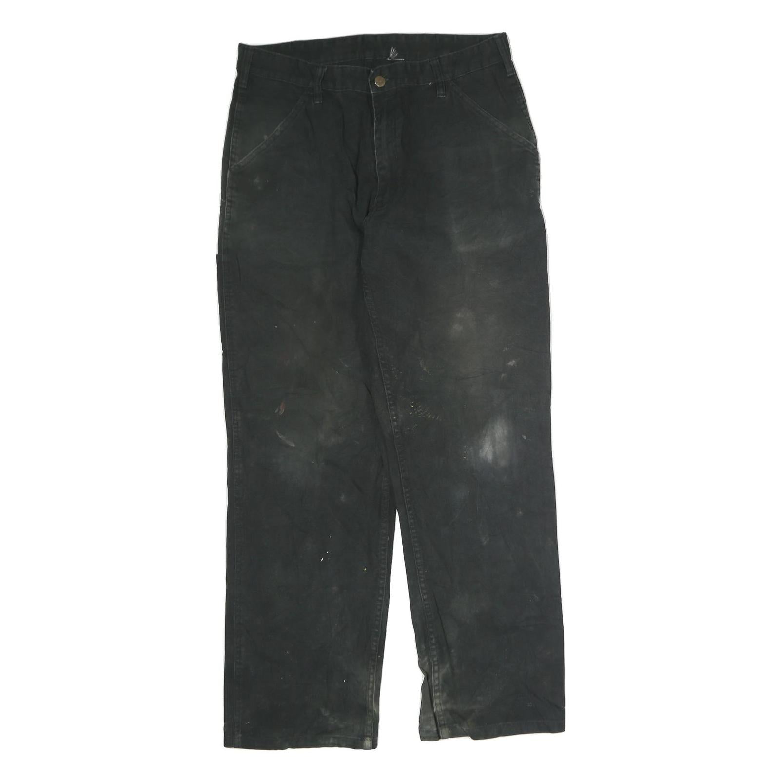 CARHARTT Mens Relaxed Black Cotton Trousers W34 L30 Workwear Zip Closure