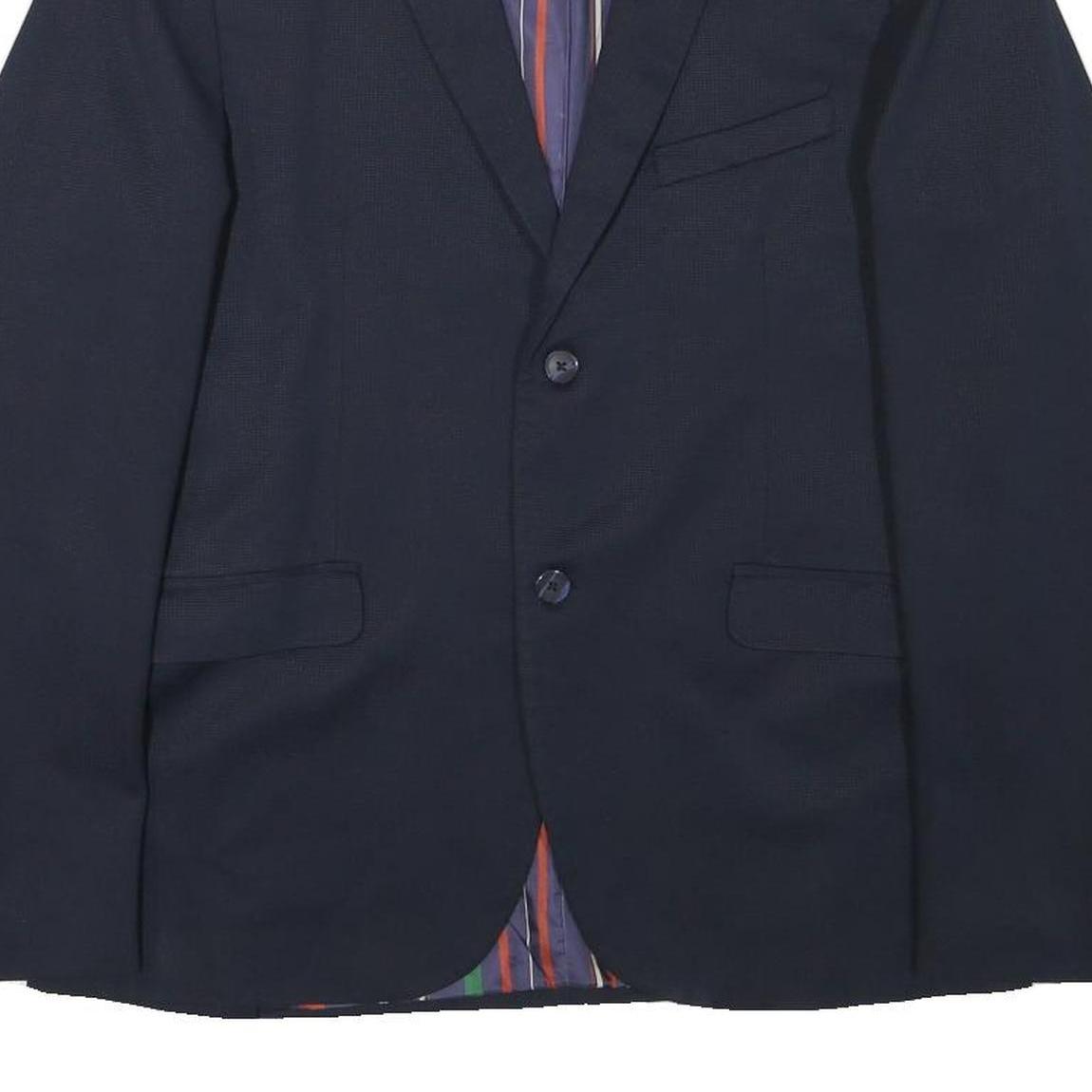 ZARA Mens Navy Blue Cotton Blend Blazer Jacket S Striped Lining Casual Smart