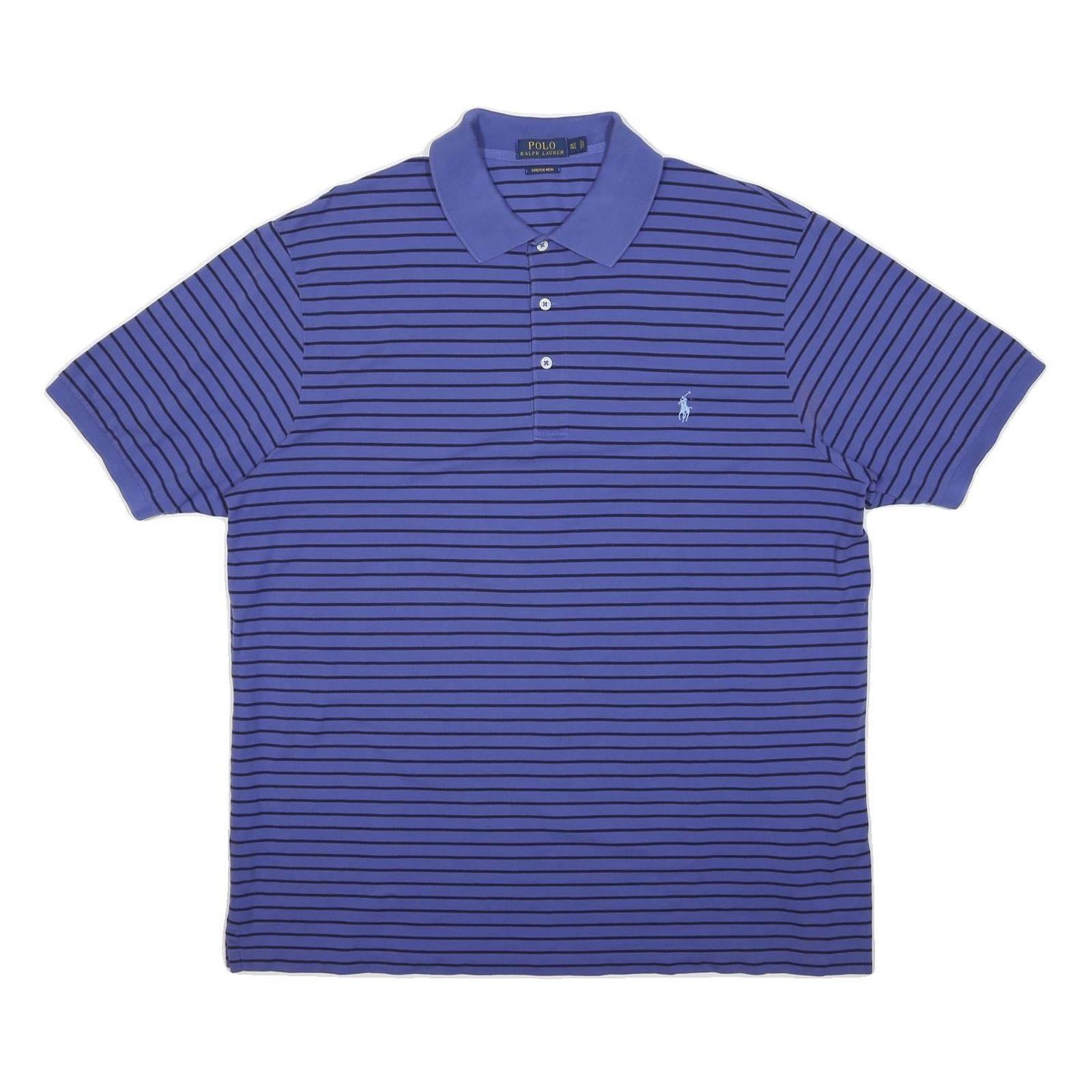 POLO RALPH LAUREN Mens Blue & Black Striped Short Sleeve Polo Shirt XL Cotton