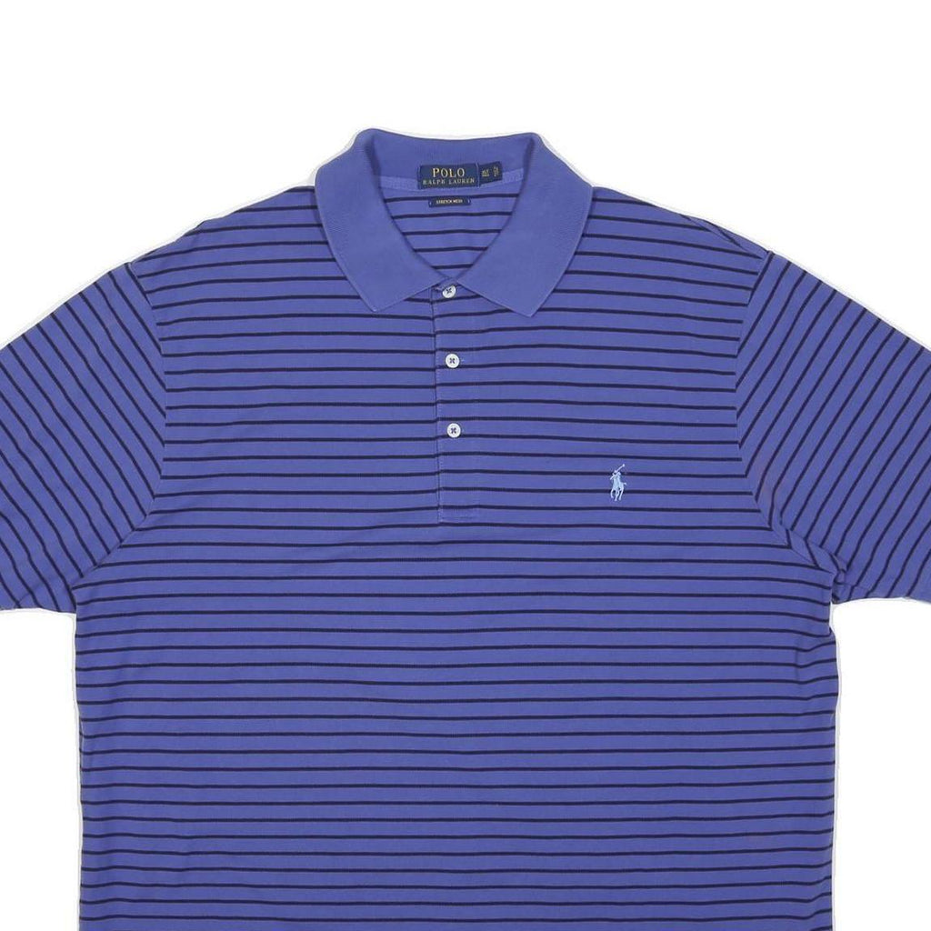 POLO RALPH LAUREN Mens Blue & Black Striped Short Sleeve Polo Shirt XL Cotton