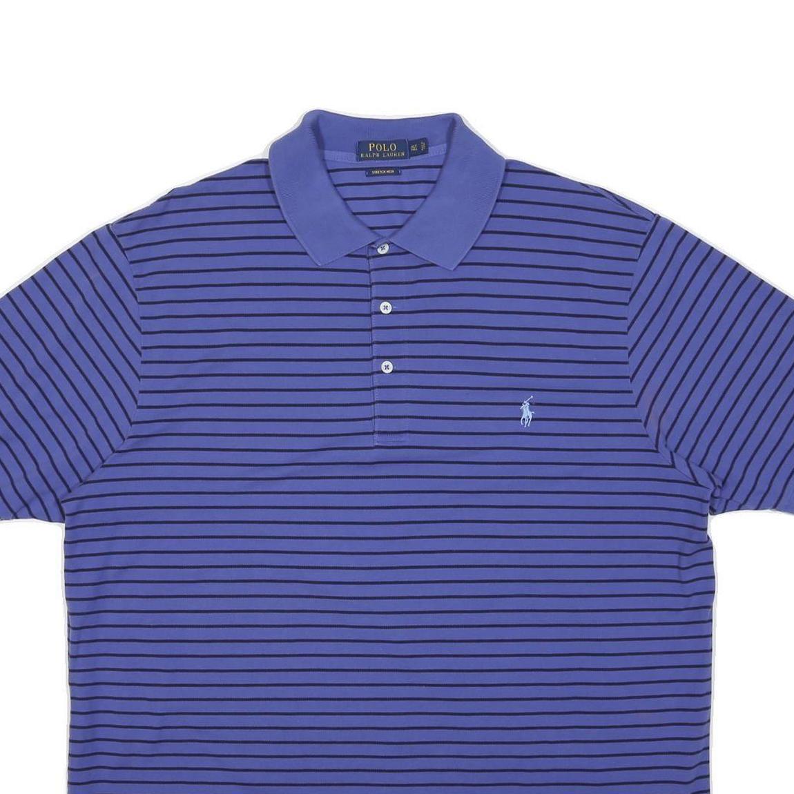 POLO RALPH LAUREN Mens Blue & Black Striped Short Sleeve Polo Shirt XL Cotton