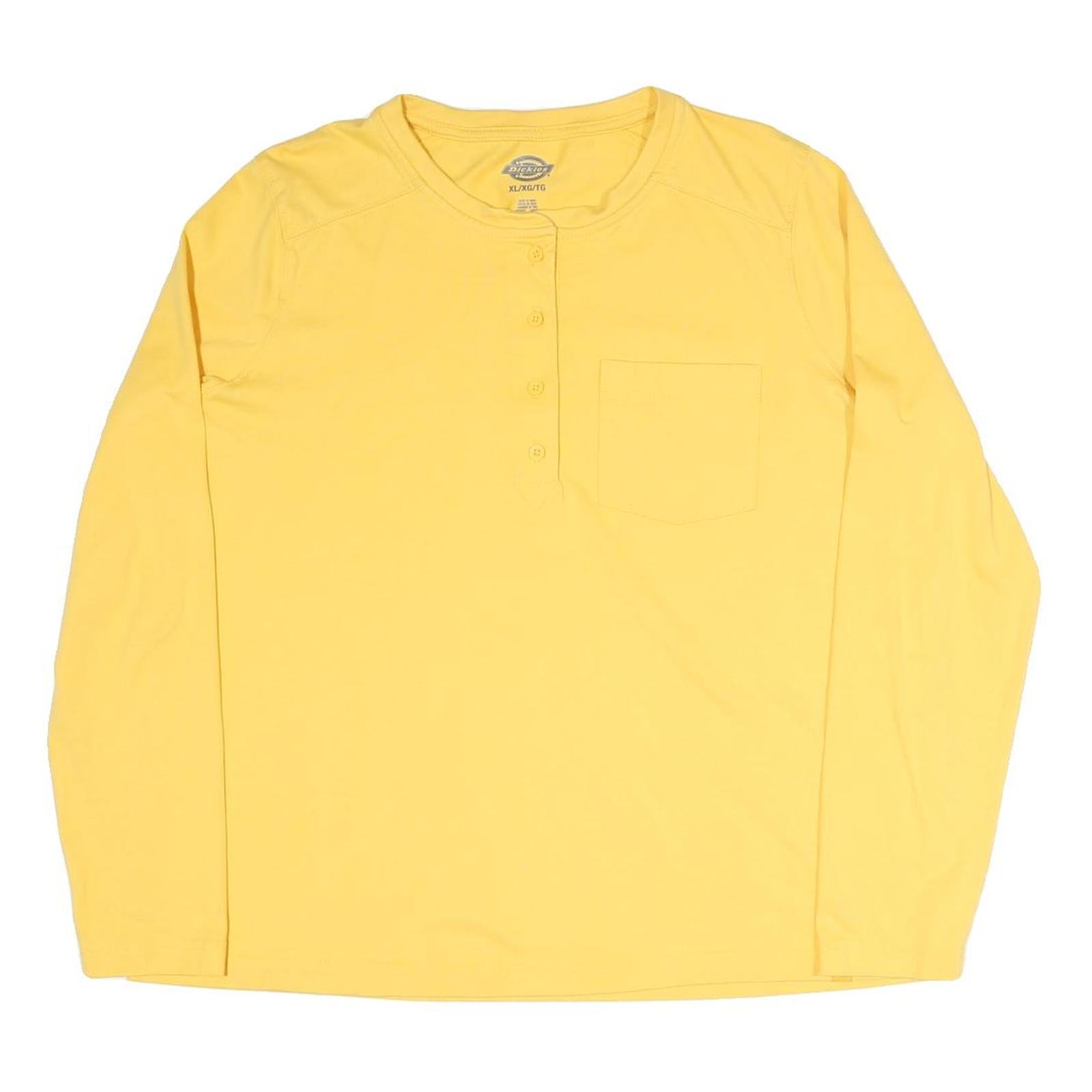 DICKIES Womens Yellow Long Sleeve T-Shirt XL Button Neck Cotton Blend Casual