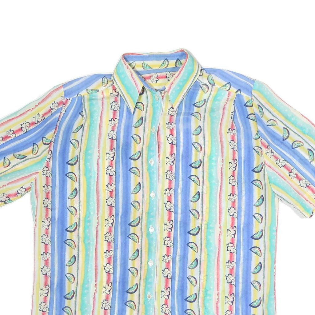 Womens Blue & Pastel Printed Shirt Short Sleeve Collared XL Cotton Blend Casual