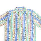 Womens Blue & Pastel Printed Shirt Short Sleeve Collared XL Cotton Blend Casual