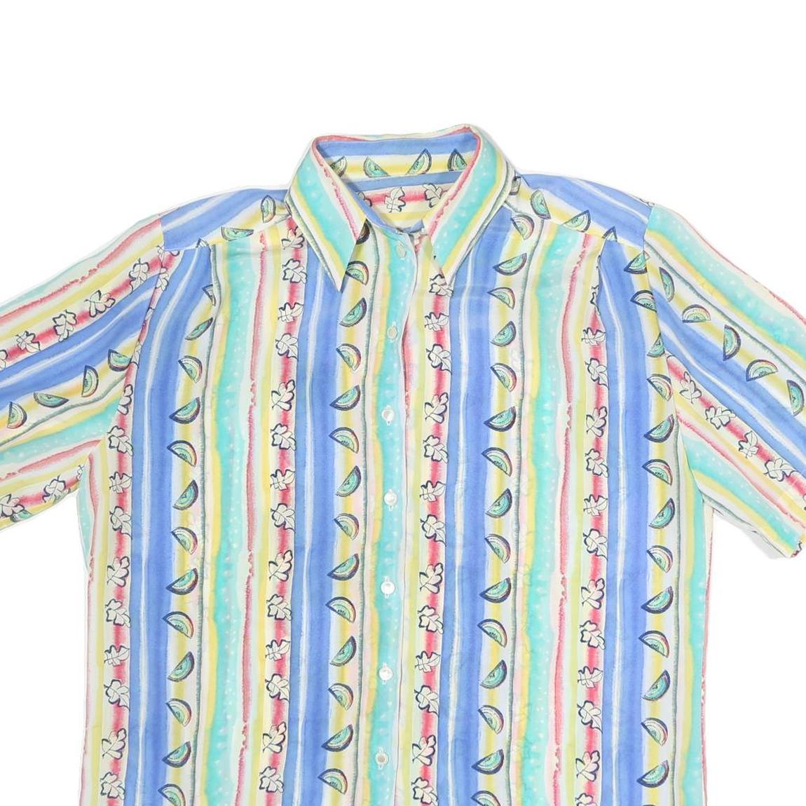 Womens Blue & Pastel Printed Shirt Short Sleeve Collared XL Cotton Blend Casual
