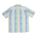 Womens Blue & Pastel Printed Shirt Short Sleeve Collared XL Cotton Blend Casual