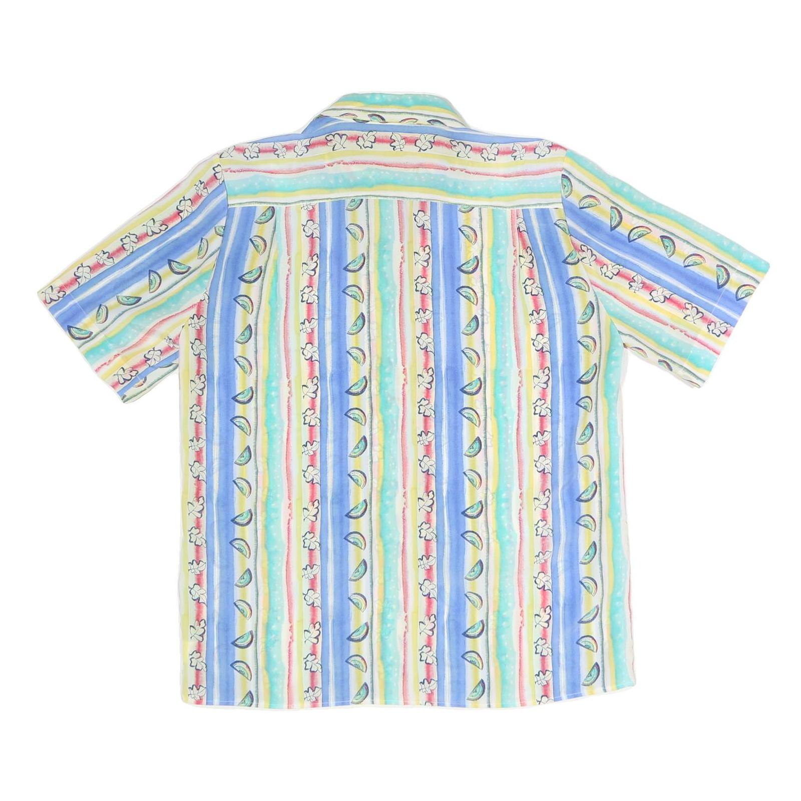 Womens Blue & Pastel Printed Shirt Short Sleeve Collared XL Cotton Blend Casual