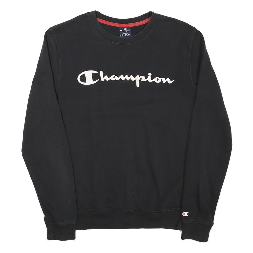 CHAMPION Mens Black Crew Neck S Cotton Blend Logo Sweatshirt Pullover