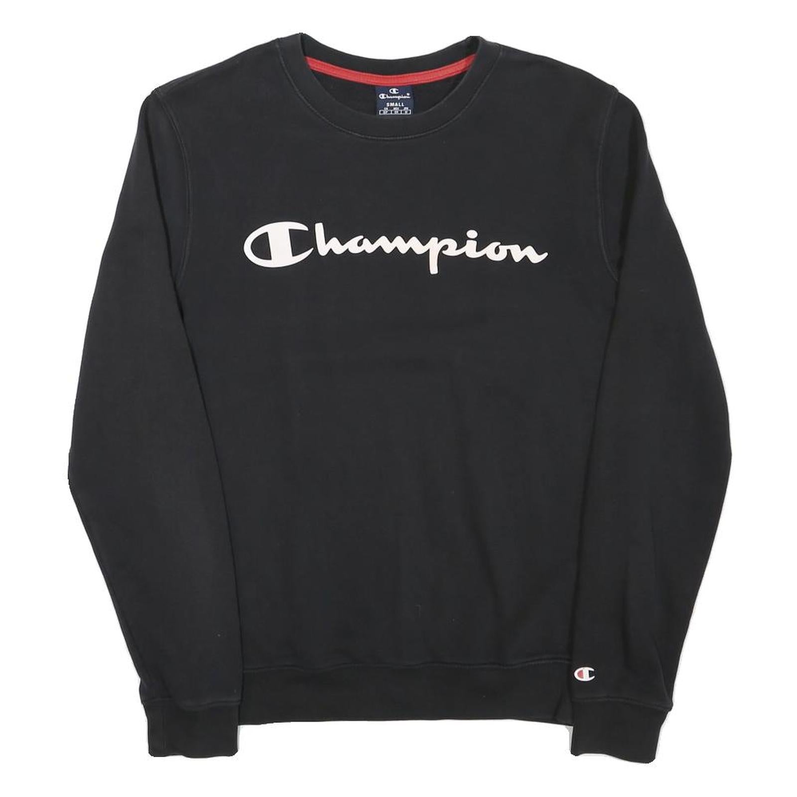 CHAMPION Mens Black Crew Neck S Cotton Blend Logo Sweatshirt Pullover