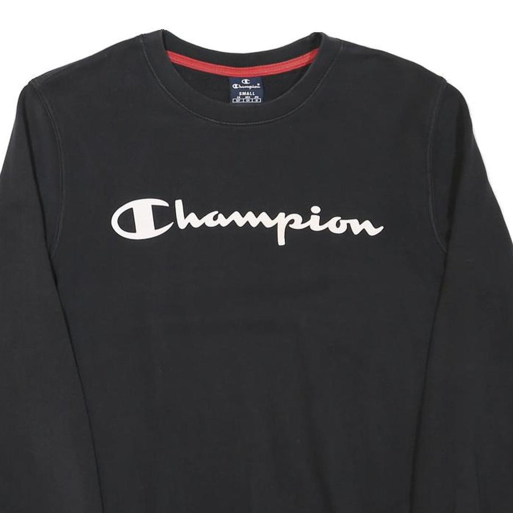 CHAMPION Mens Black Crew Neck S Cotton Blend Logo Sweatshirt Pullover
