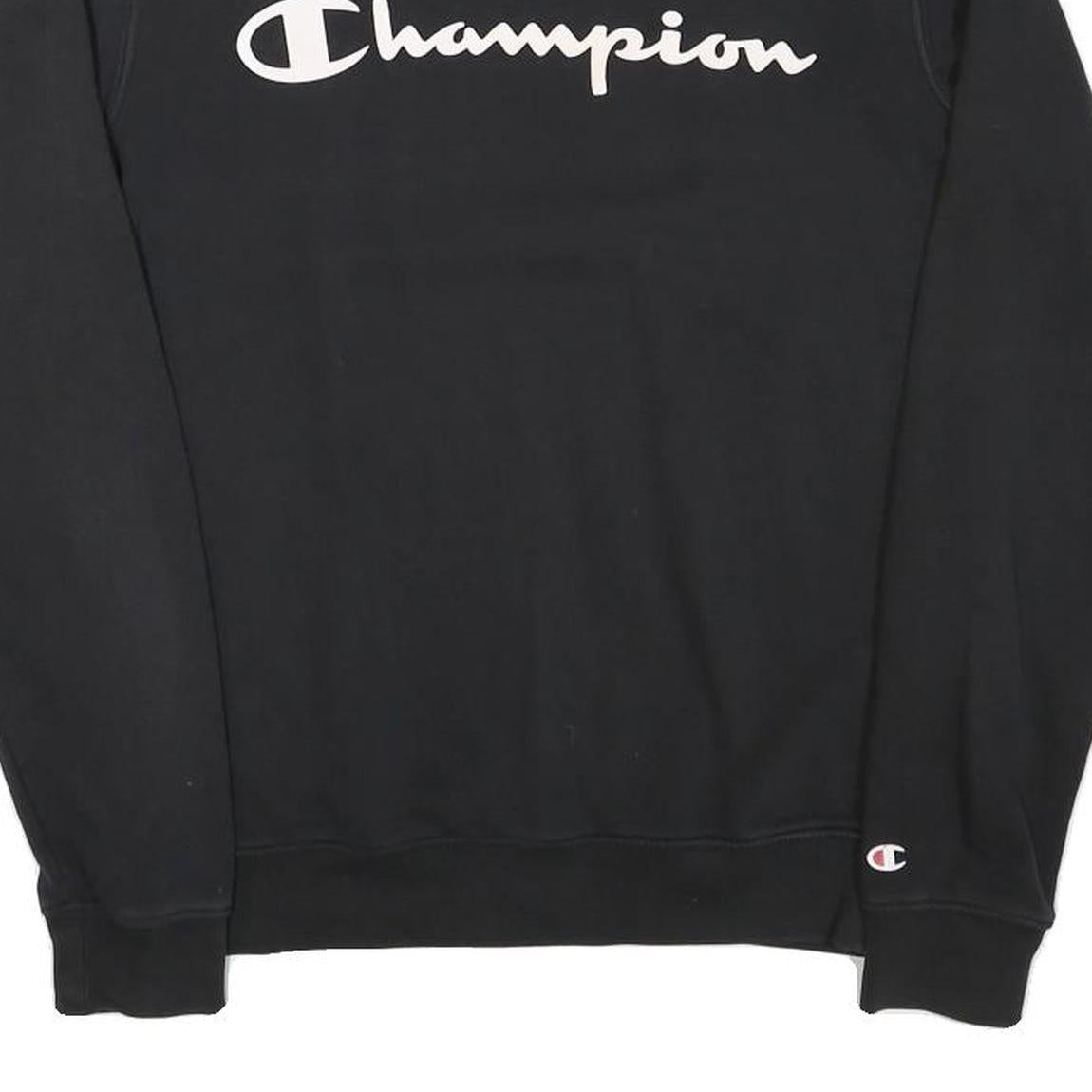 CHAMPION Mens Black Crew Neck S Cotton Blend Logo Sweatshirt Pullover