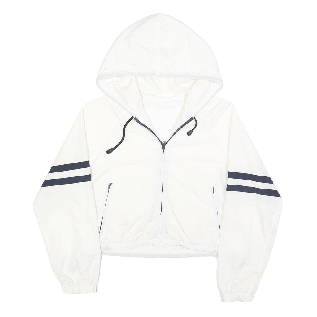 Womens White & Black Striped Hooded Zip Jacket M Polyester Plain Casual