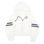 Womens White & Black Striped Hooded Zip Jacket M Polyester Plain Casual