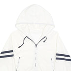 Womens White & Black Striped Hooded Zip Jacket M Polyester Plain Casual