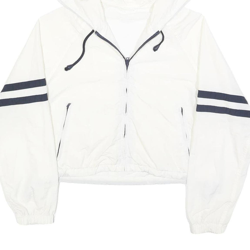 Womens White & Black Striped Hooded Zip Jacket M Polyester Plain Casual