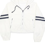 Womens White & Black Striped Hooded Zip Jacket M Polyester Plain Casual