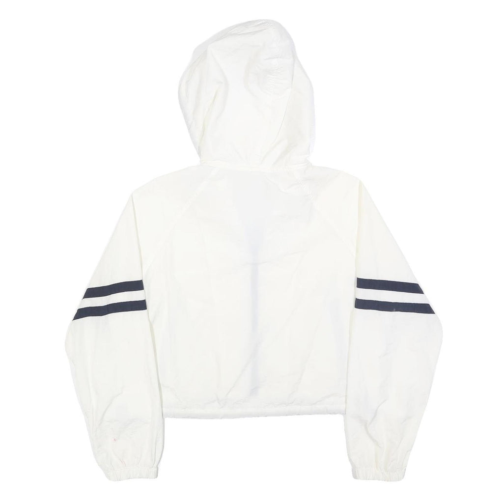 Womens White & Black Striped Hooded Zip Jacket M Polyester Plain Casual