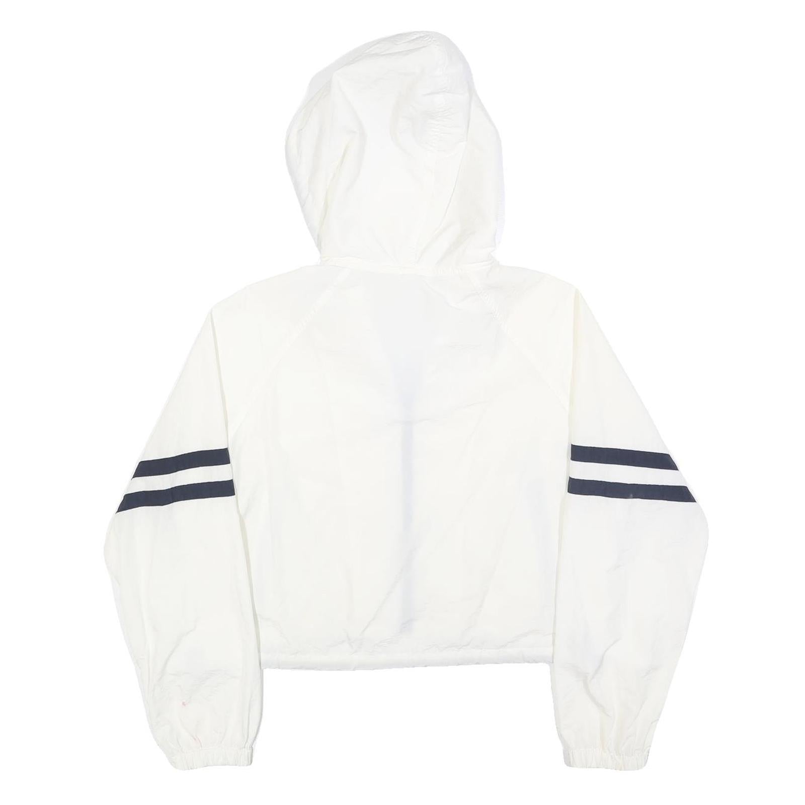 Womens White & Black Striped Hooded Zip Jacket M Polyester Plain Casual