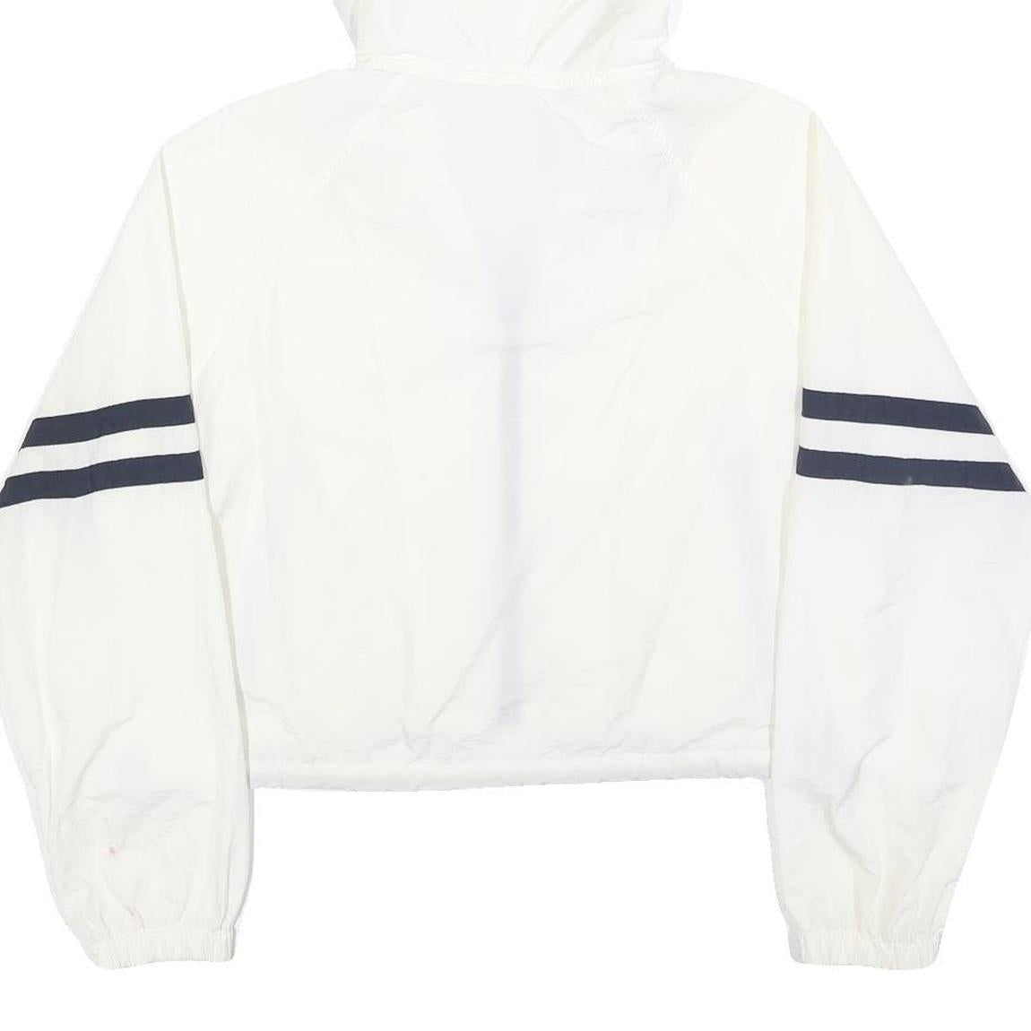 Womens White & Black Striped Hooded Zip Jacket M Polyester Plain Casual