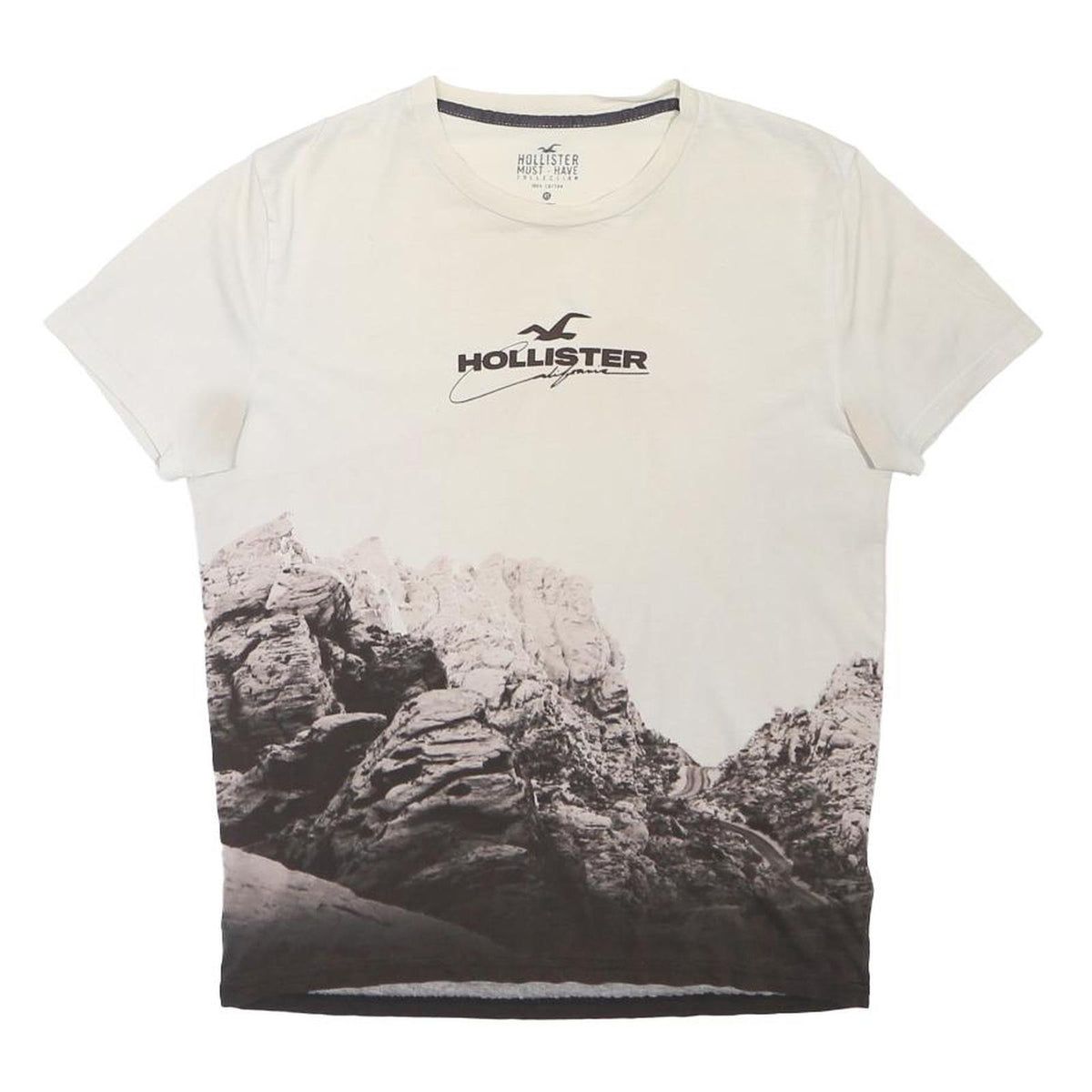 HOLLISTER Mens White & Black Graphic T-Shirt XS Short Sleeve Crew Neck Printed