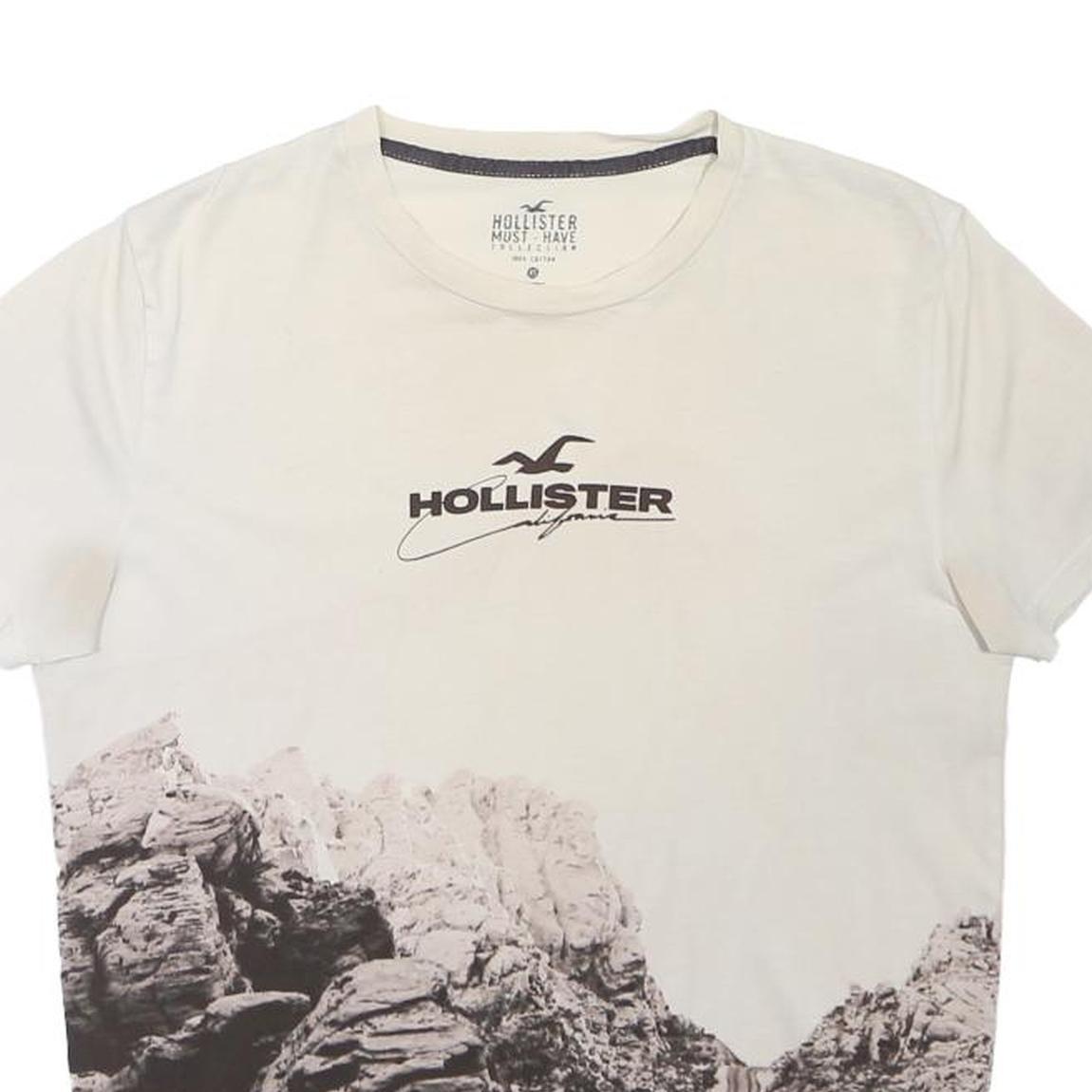 HOLLISTER Mens White & Black Graphic T-Shirt XS Short Sleeve Crew Neck Printed