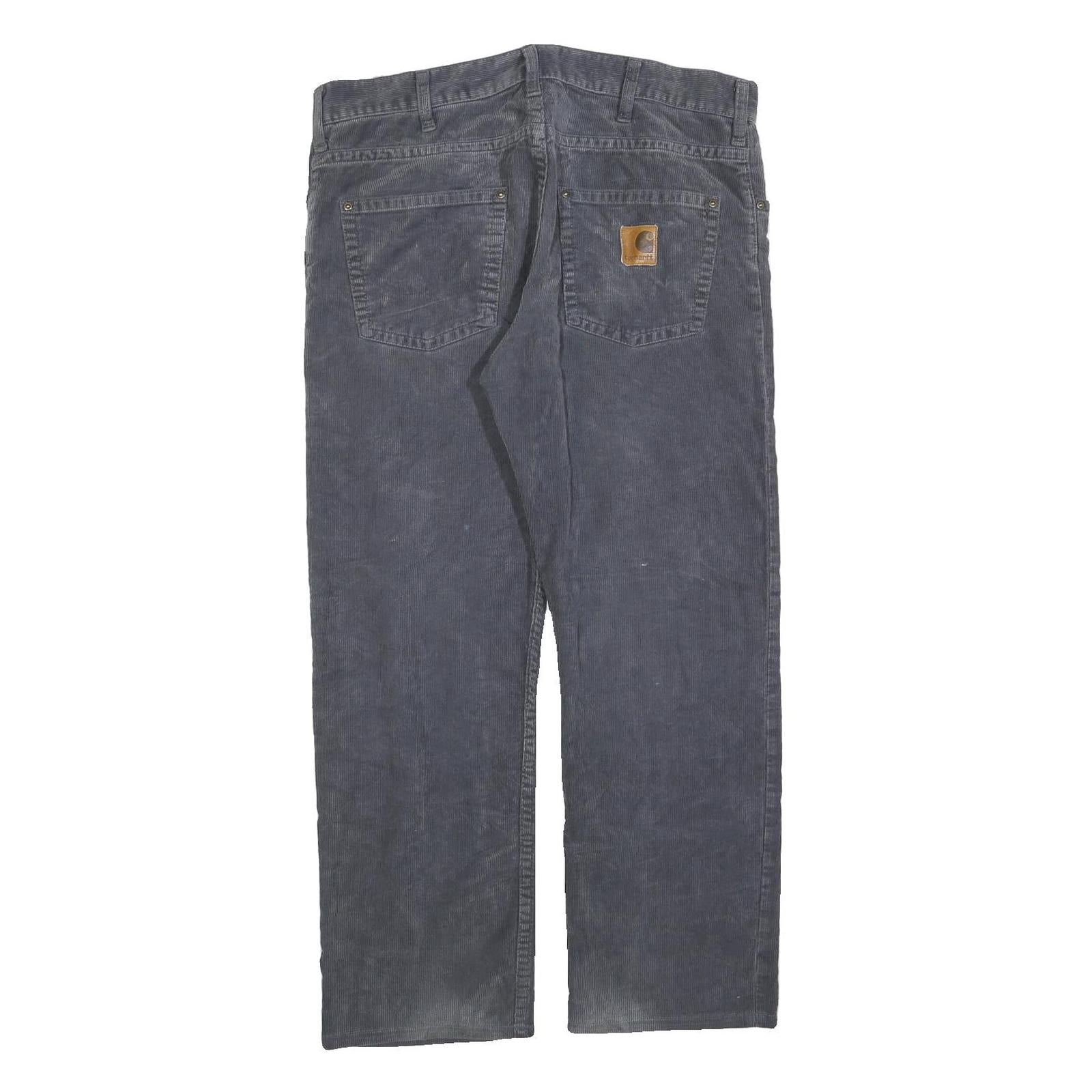 CARHARTT Mens Relaxed Navy Blue Corduroy Trousers W37 L27 Workwear Zip Closure