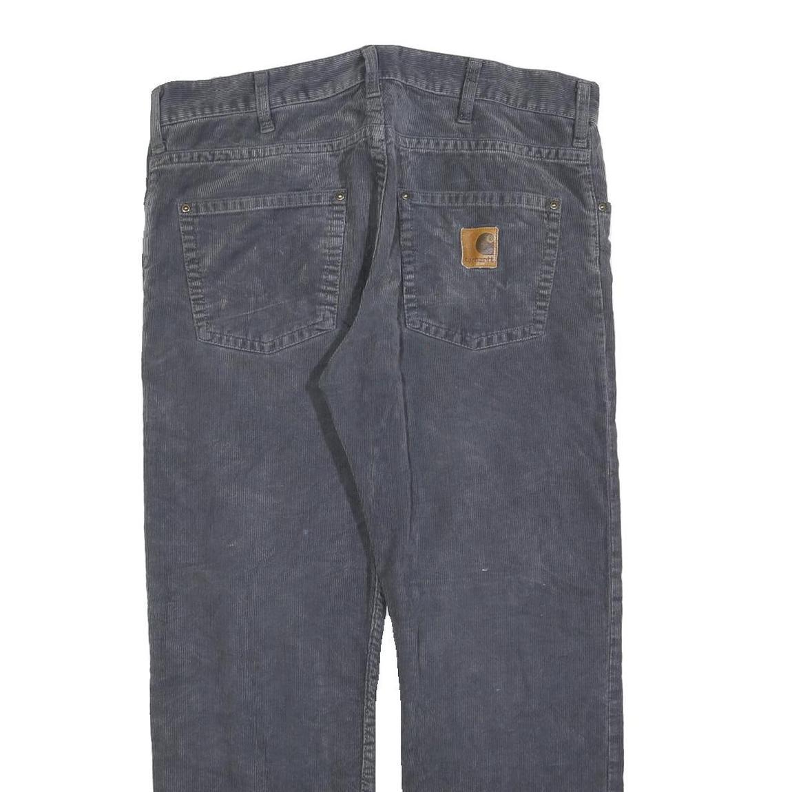 CARHARTT Mens Relaxed Navy Blue Corduroy Trousers W37 L27 Workwear Zip Closure