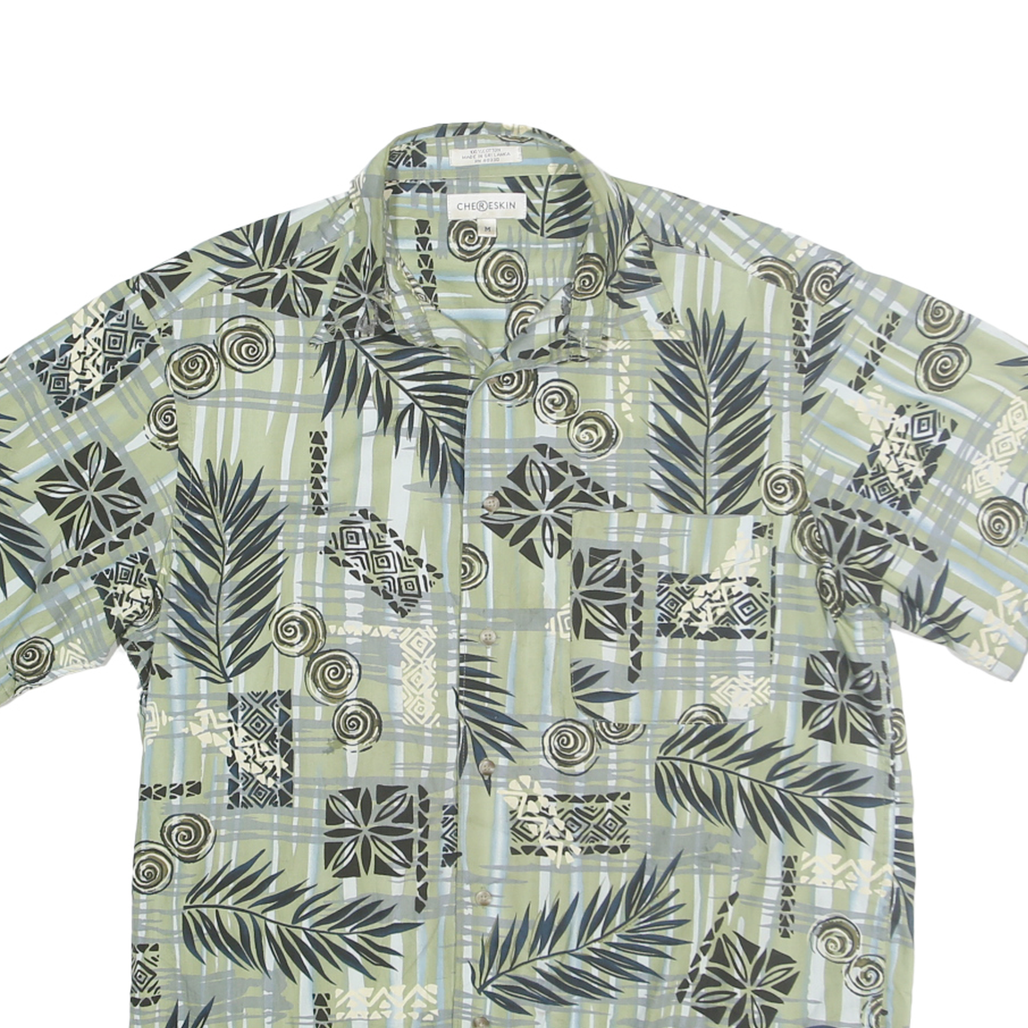 CHERESKIN Mens Green & Grey Cotton Patterned Shirt M Casual Summer Beachwear