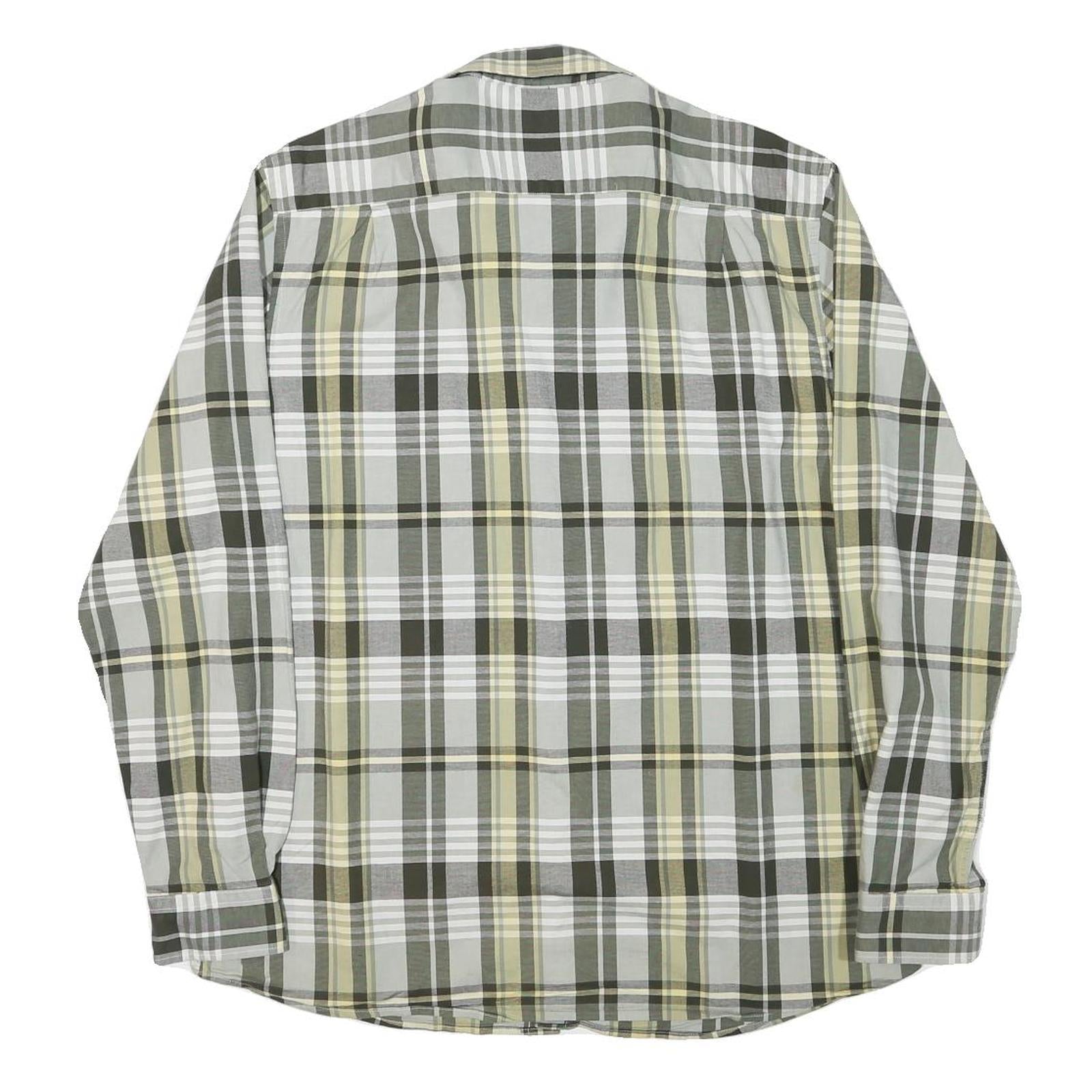 NAUTICA Mens Green & Beige Check Shirt XL Cotton Blend Slim Fit Casual Long