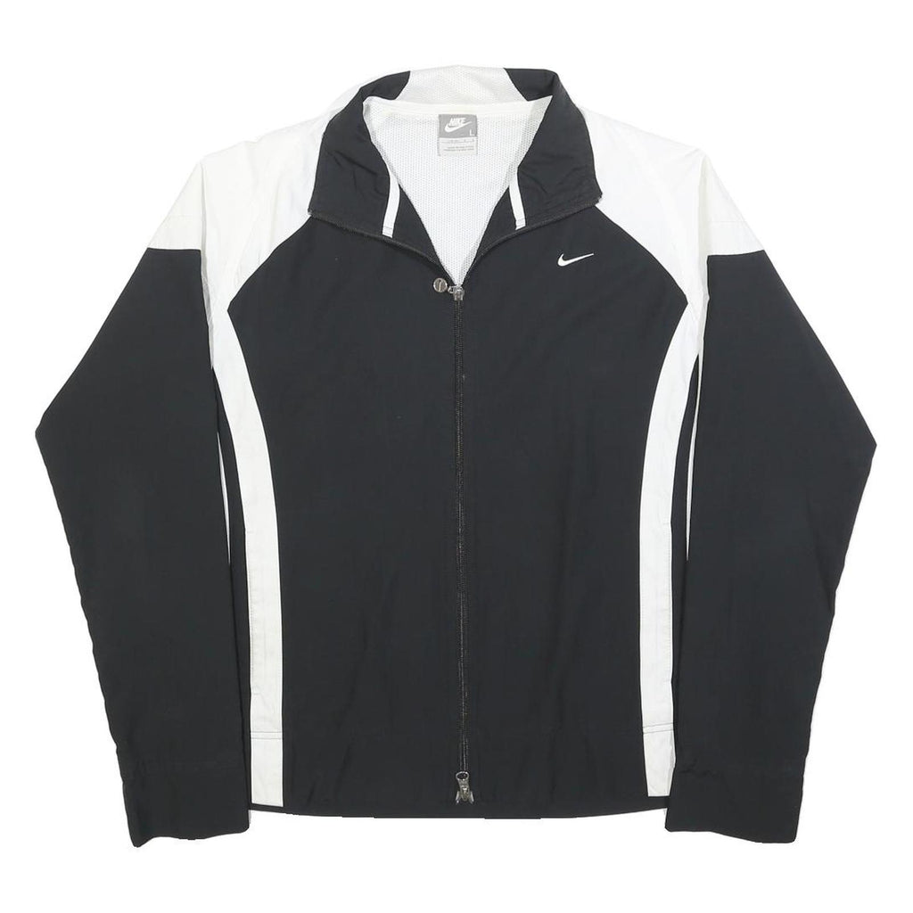 NIKE Womens Black & White Zip Jacket L Polyester Blend Plain Sportswear