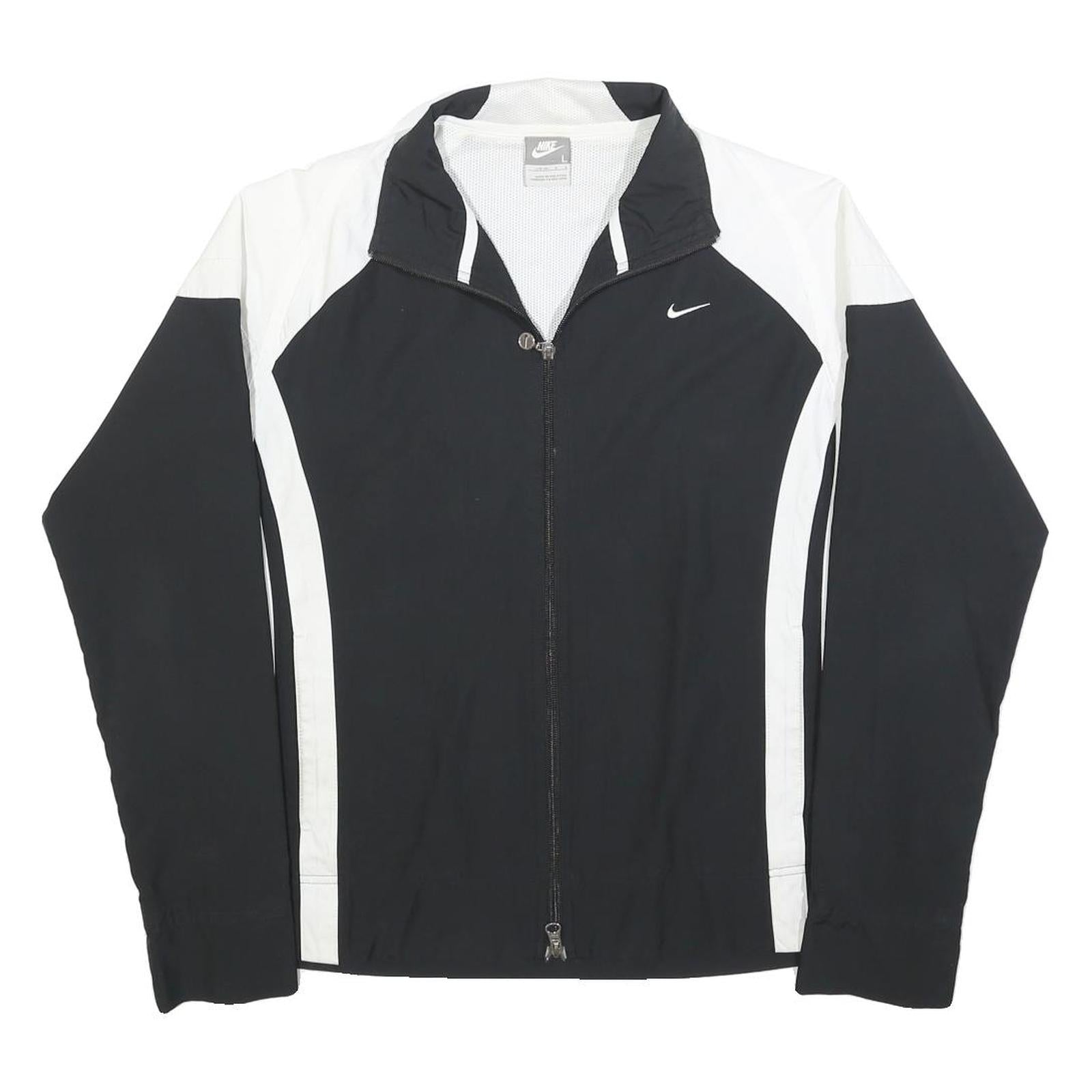 NIKE Womens Black & White Zip Jacket L Polyester Blend Plain Sportswear
