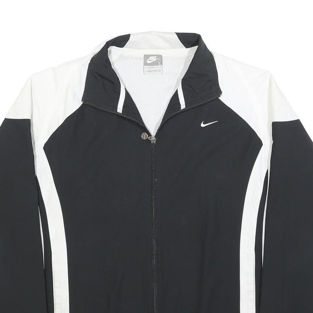 NIKE Womens Black & White Zip Jacket L Polyester Blend Plain Sportswear