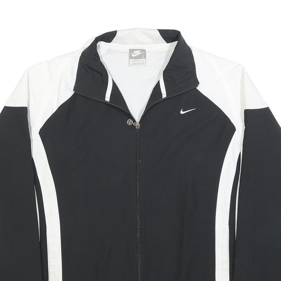 NIKE Womens Black & White Zip Jacket L Polyester Blend Plain Sportswear