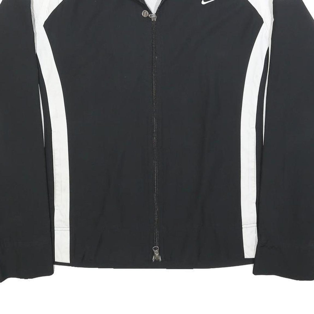 NIKE Womens Black & White Zip Jacket L Polyester Blend Plain Sportswear