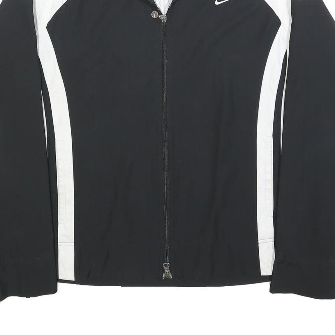 NIKE Womens Black & White Zip Jacket L Polyester Blend Plain Sportswear