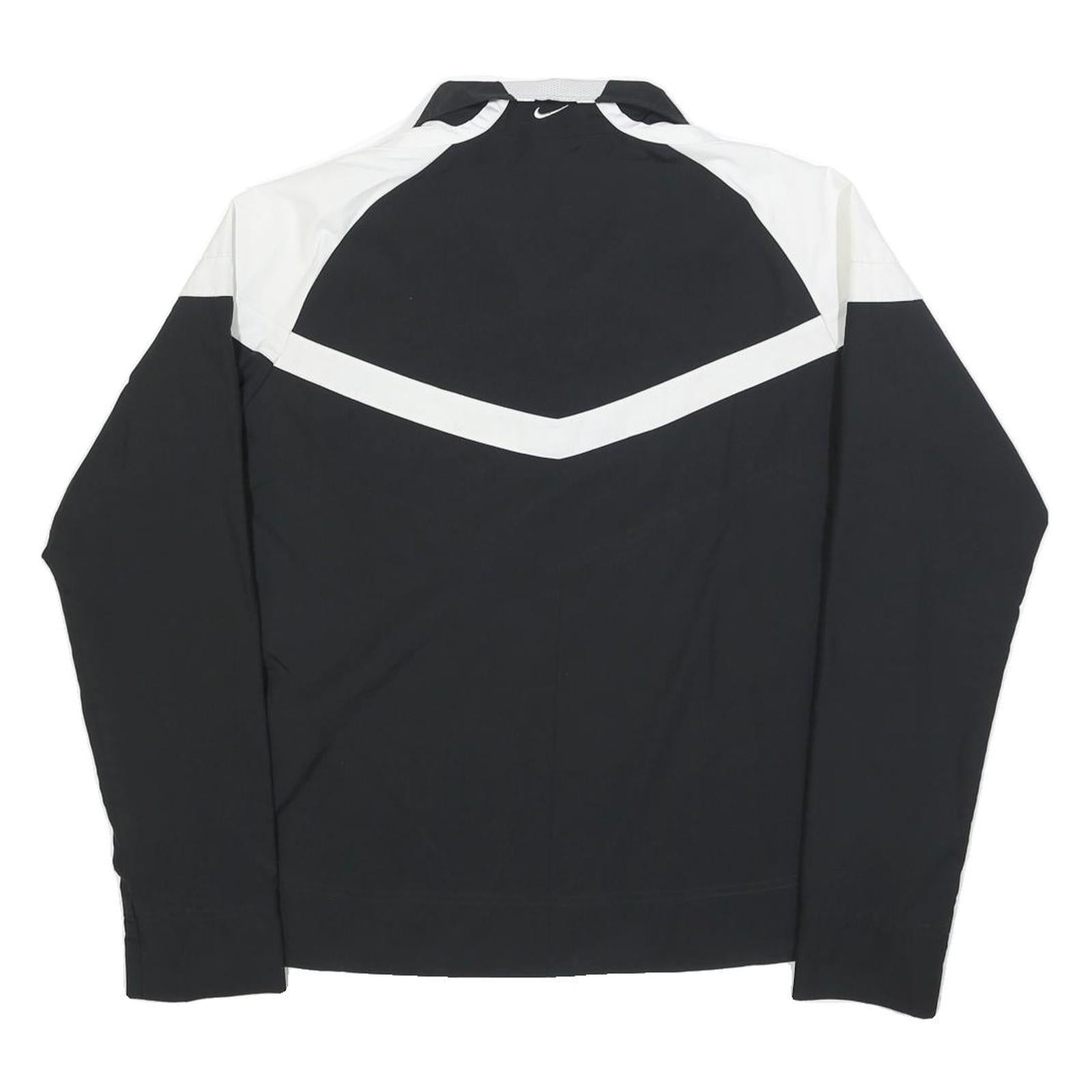 NIKE Womens Black & White Zip Jacket L Polyester Blend Plain Sportswear